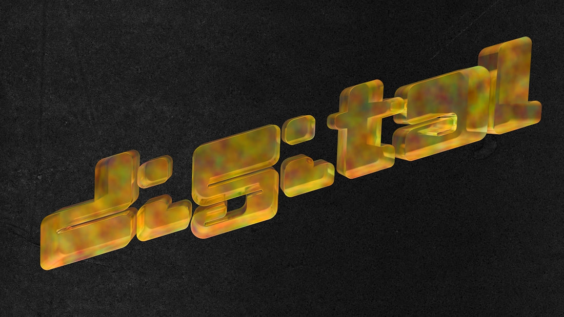 3D text that says digital with fiery texture