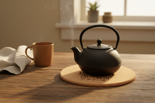 8-Inch Opossum Cork Trivet Lifestyle