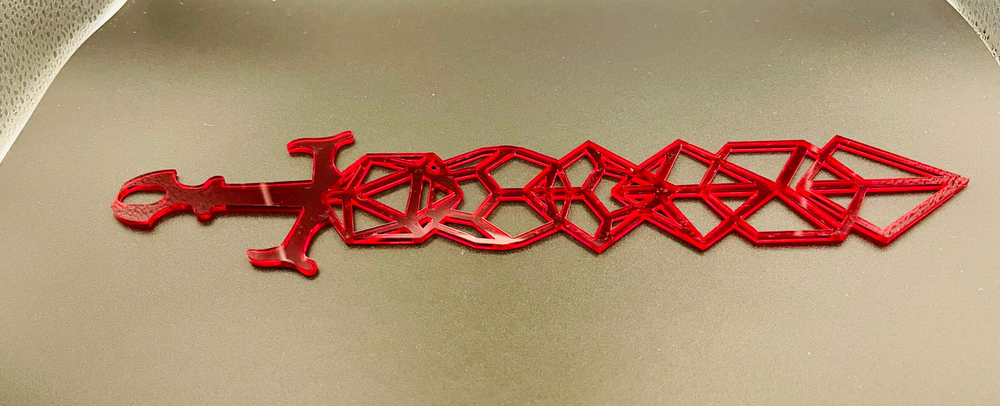 Geometric Dice Sword Wall Art - 12 inch Laser Cut Gaming Decor