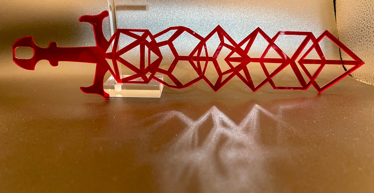 Geometric Dice Sword Wall Art - 12 inch Laser Cut Gaming Decor