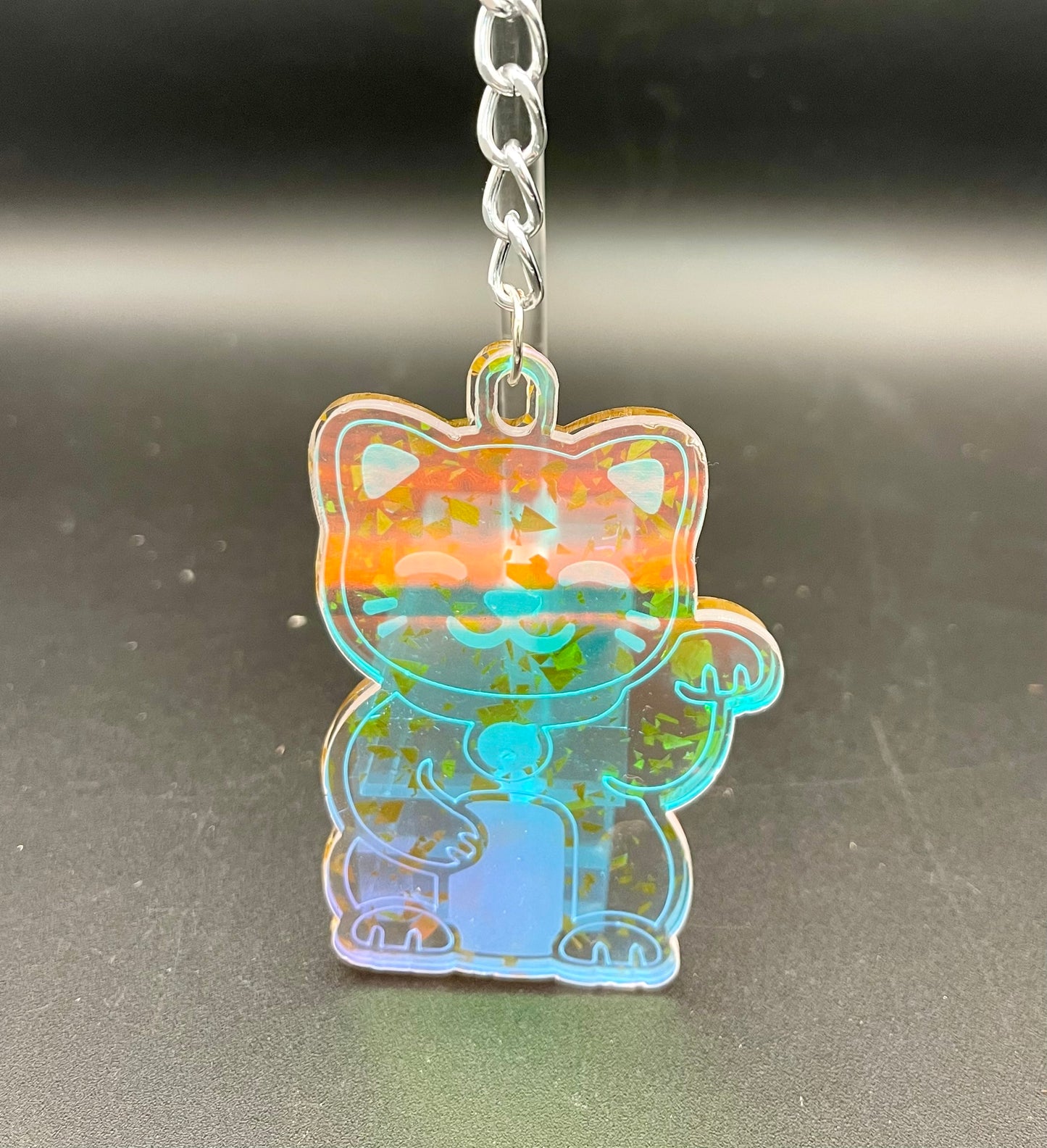 Holographic Lucky Cat Bag Charm - Maneki Neko Keychain