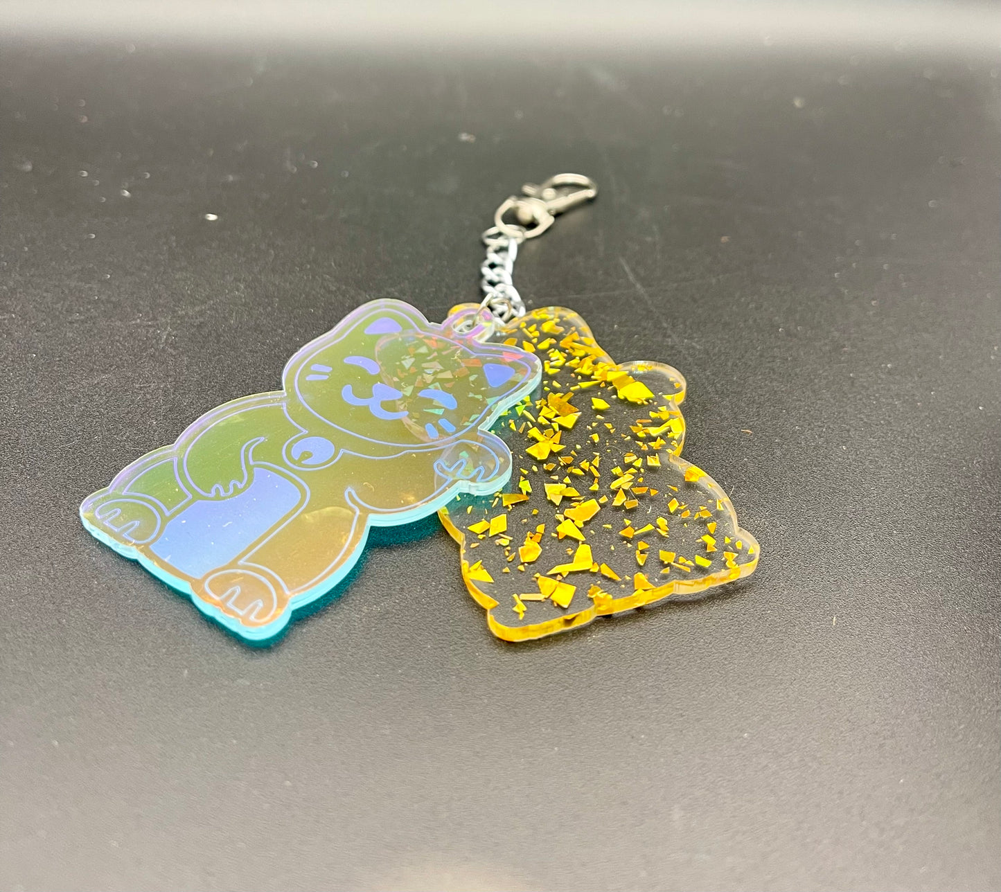 Holographic Lucky Cat Bag Charm - Maneki Neko Keychain
