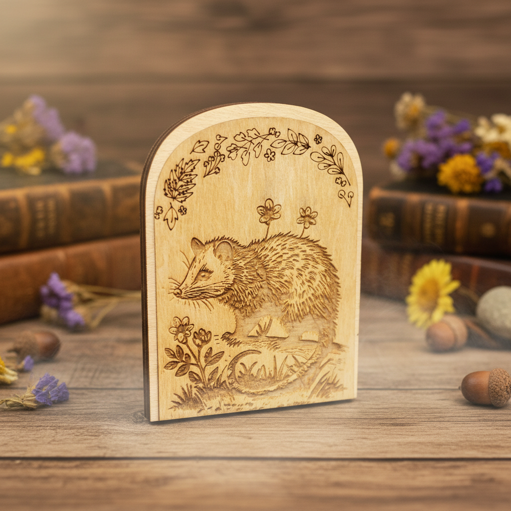 Botanical Possum Garden Wall Art - Laser Engraved Wood