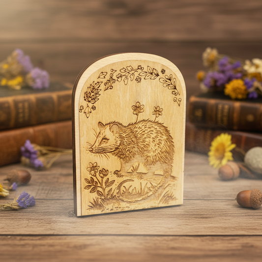 Botanical Possum Garden Wall Art - Laser Engraved Wood