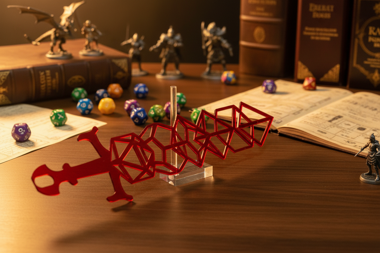 Dice sword wall art with gaming background