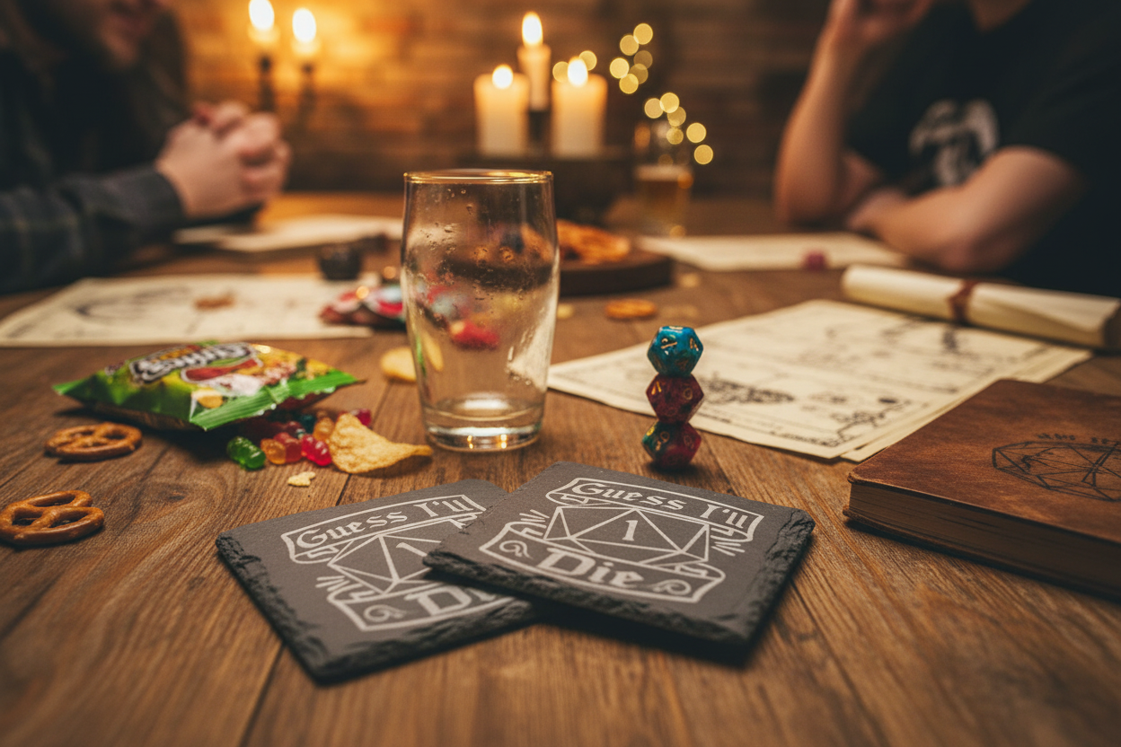 Guess I'll Die Coasters - Game Night Scene